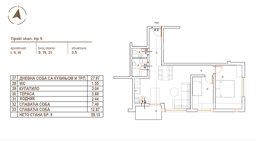 Glavna slika -Donja Vrežina, Dvoiposoban stan na prodaju, 59.15m2, 94.640€