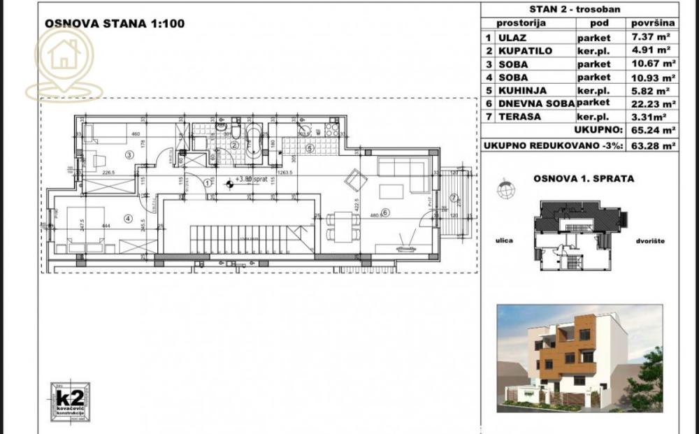 Slika 1 - Trosoban stan na prodaju, 63m2, 132.720€
