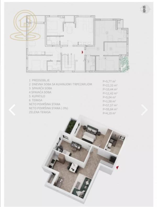 Slika 1 - Dvoiposoban stan na prodaju, 56m2, 100.800€