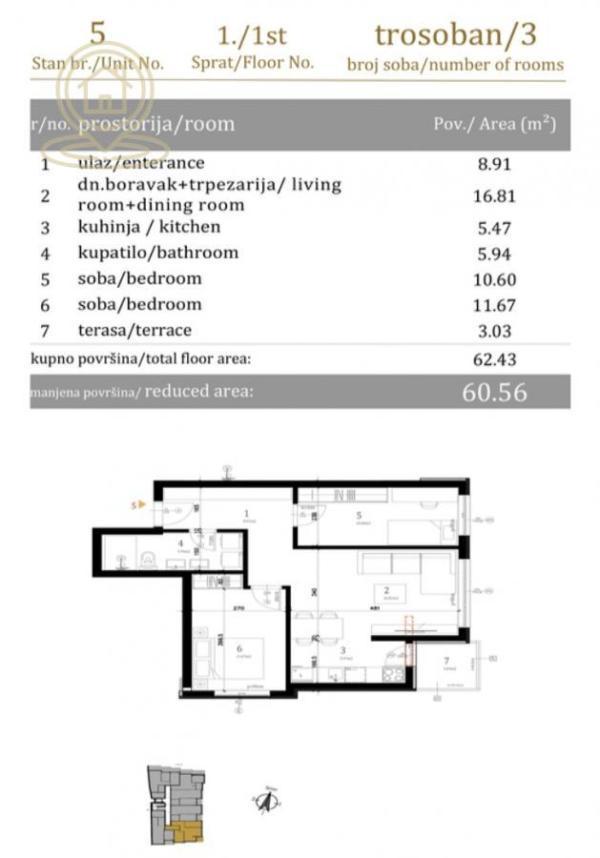 Glavna slika -Trosoban stan na prodaju, 60m2, 184.708€