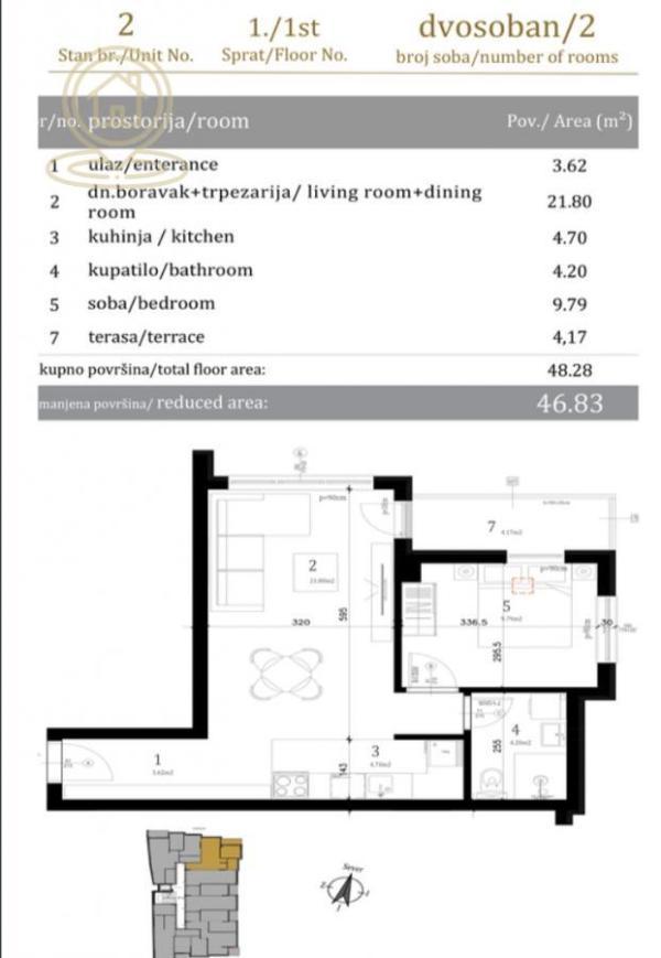 Glavna slika -Dvosoban stan na prodaju, 46m2, 145.173€