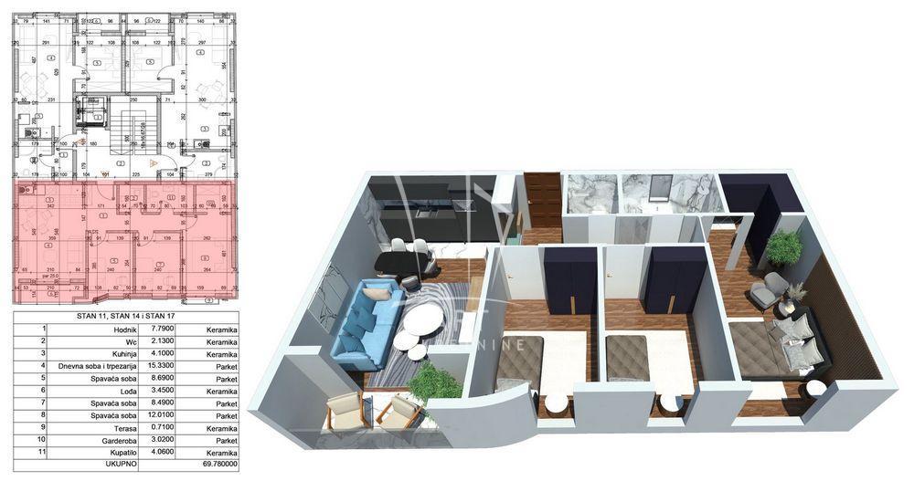Glavna slika -Ozrenska, Troiposoban stan na prodaju, 70m2, 253.300€