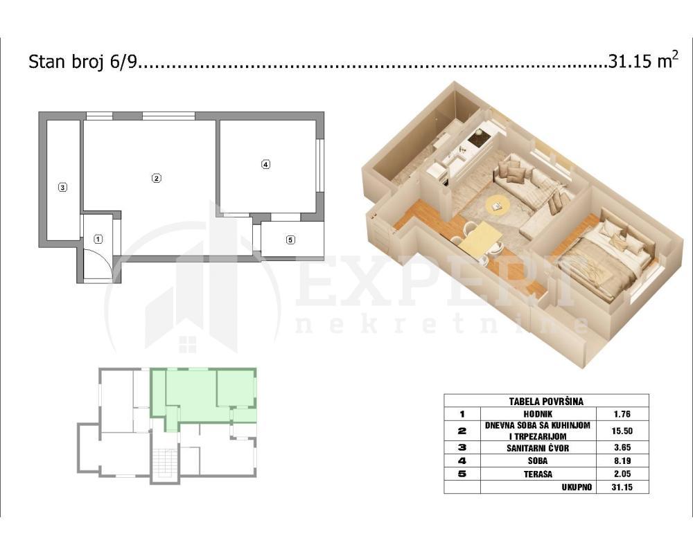 Glavna slika -Pribojska, Jednoiposoban stan na prodaju, 31m2, 54.300€