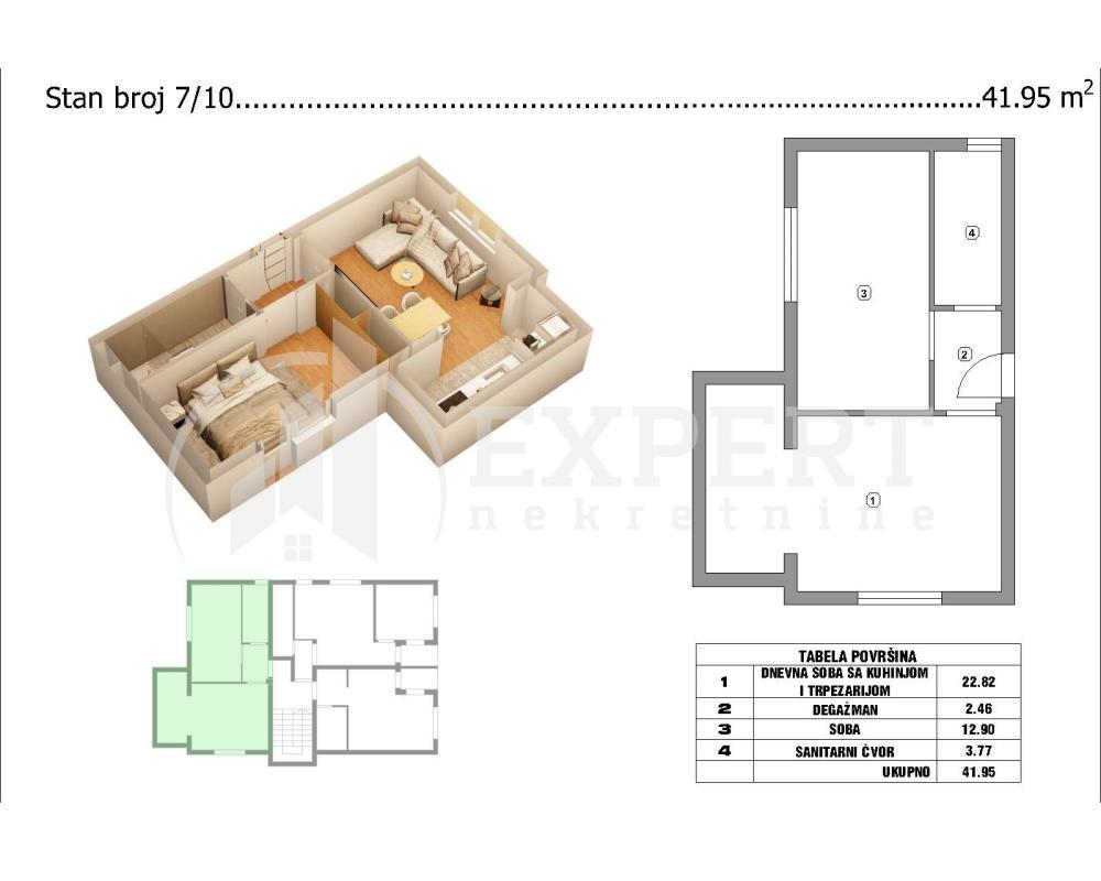 Glavna slika -Pribojska, Jednoiposoban stan na prodaju, 42m2, 67.100€
