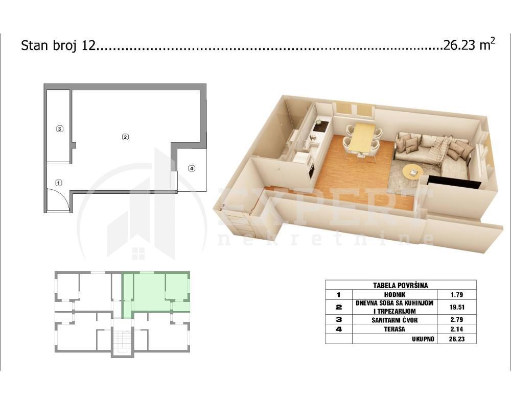 Glavna slika -Pribojska, Jednoiposoban stan na prodaju, 26m2, 41.200€