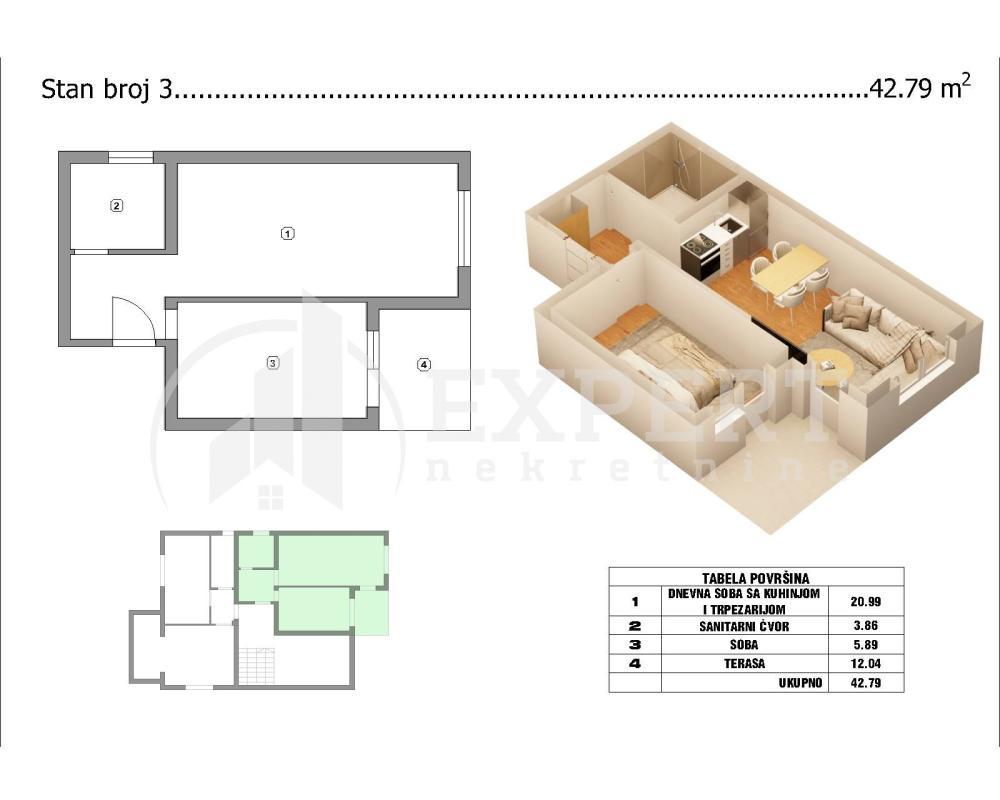 Glavna slika -Pribojska, Jednoiposoban stan na prodaju, 43m2, 66.500€