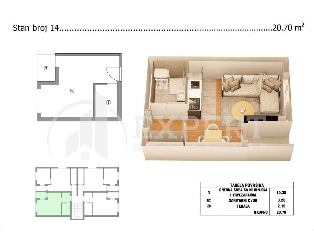 Glavna slika -Pribojska, Stan na prodaju, 21m2, 36.100€