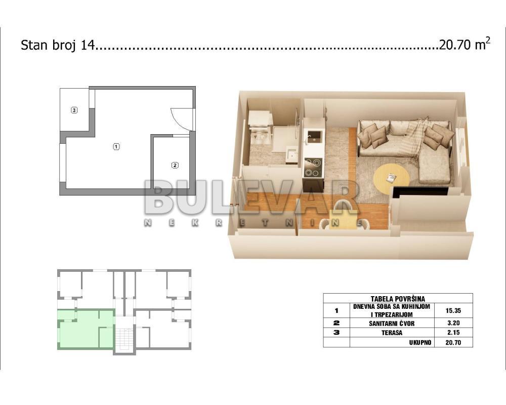 Glavna slika -Pribojska,  Stan na prodaju, 21m2, 36.100€