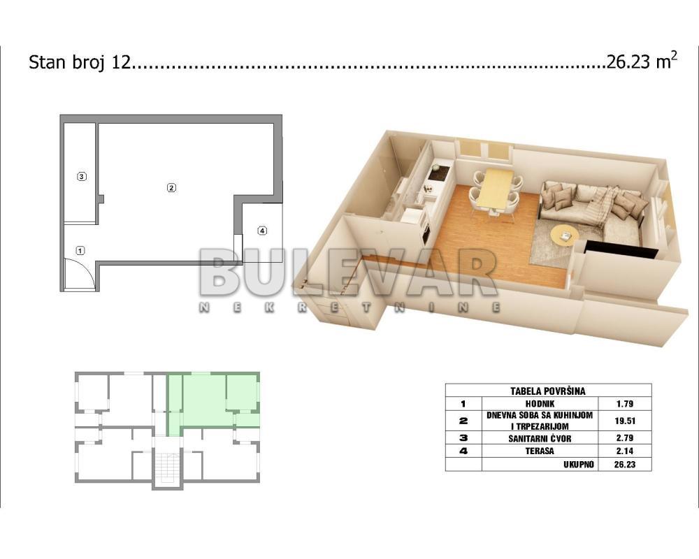 Glavna slika -Pribojska, Jednoiposoban stan na prodaju, 26m2, 41.200€