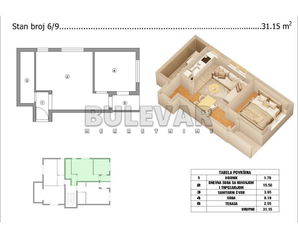 Glavna slika -Pribojska, Jednoiposoban stan na prodaju, 31m2, 54.300€