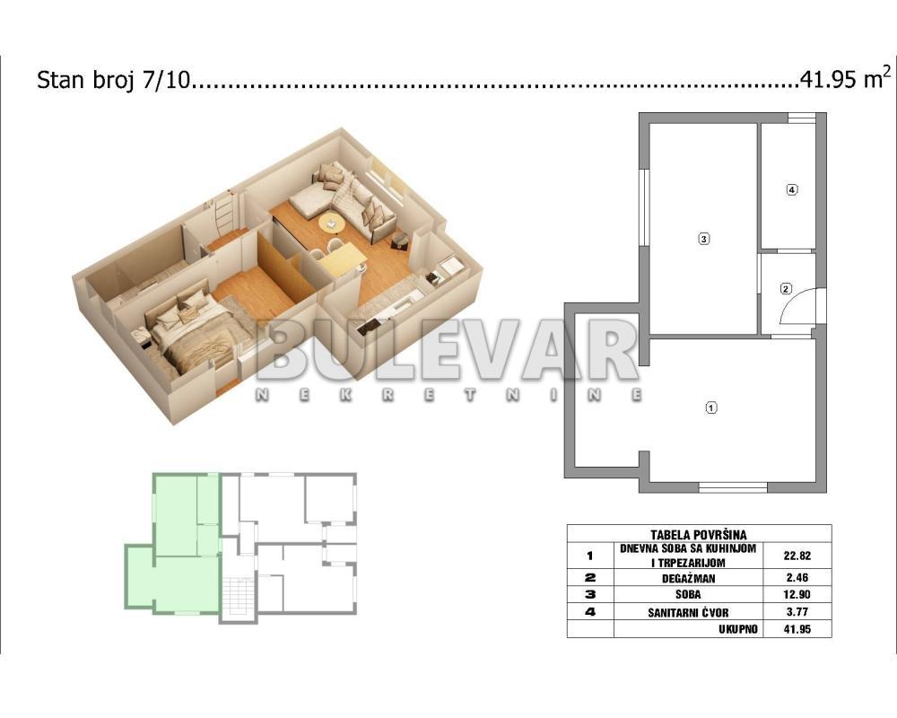 Glavna slika -Pribojska, Jednoiposoban stan na prodaju, 42m2, 70.000€