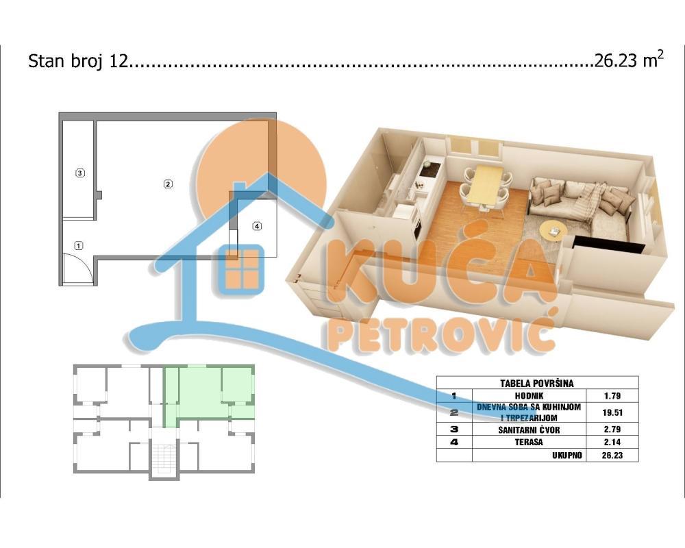 Glavna slika -Pribojska, Jednoiposoban stan na prodaju, 26m2, 41.200€