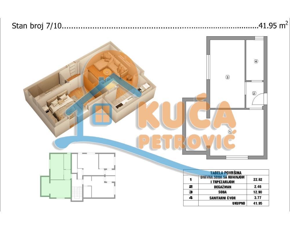 Glavna slika -Pribojska, Jednoiposoban stan na prodaju, 42m2, 70.000€