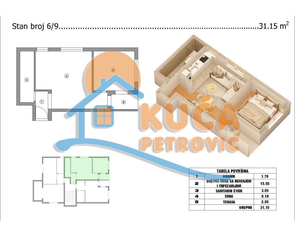 Glavna slika -Pribojska, Jednoiposoban stan na prodaju, 31m2, 56.000€