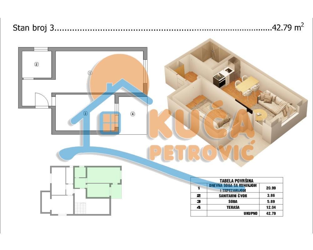 Glavna slika -Pribojska, Jednoiposoban stan na prodaju, 43m2, 66.500€