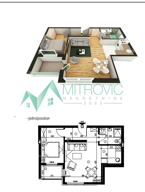 Glavna slika -Jednoiposoban stan na prodaju, 39m2, 99.000€