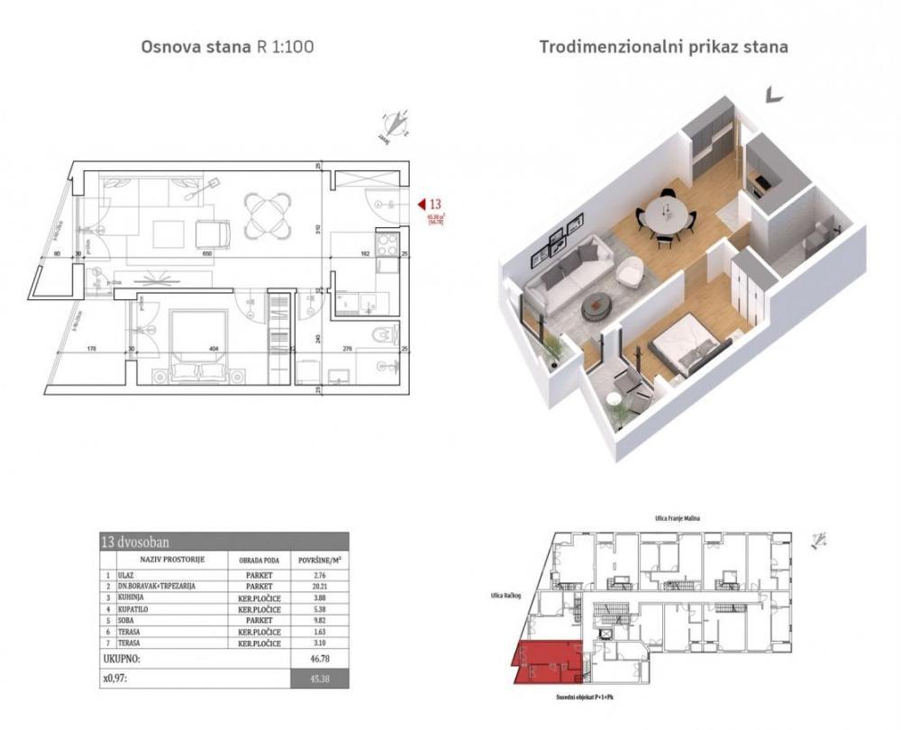 Glavna slika -Račkog, Dvosoban stan na prodaju, 45m2, 114.520€