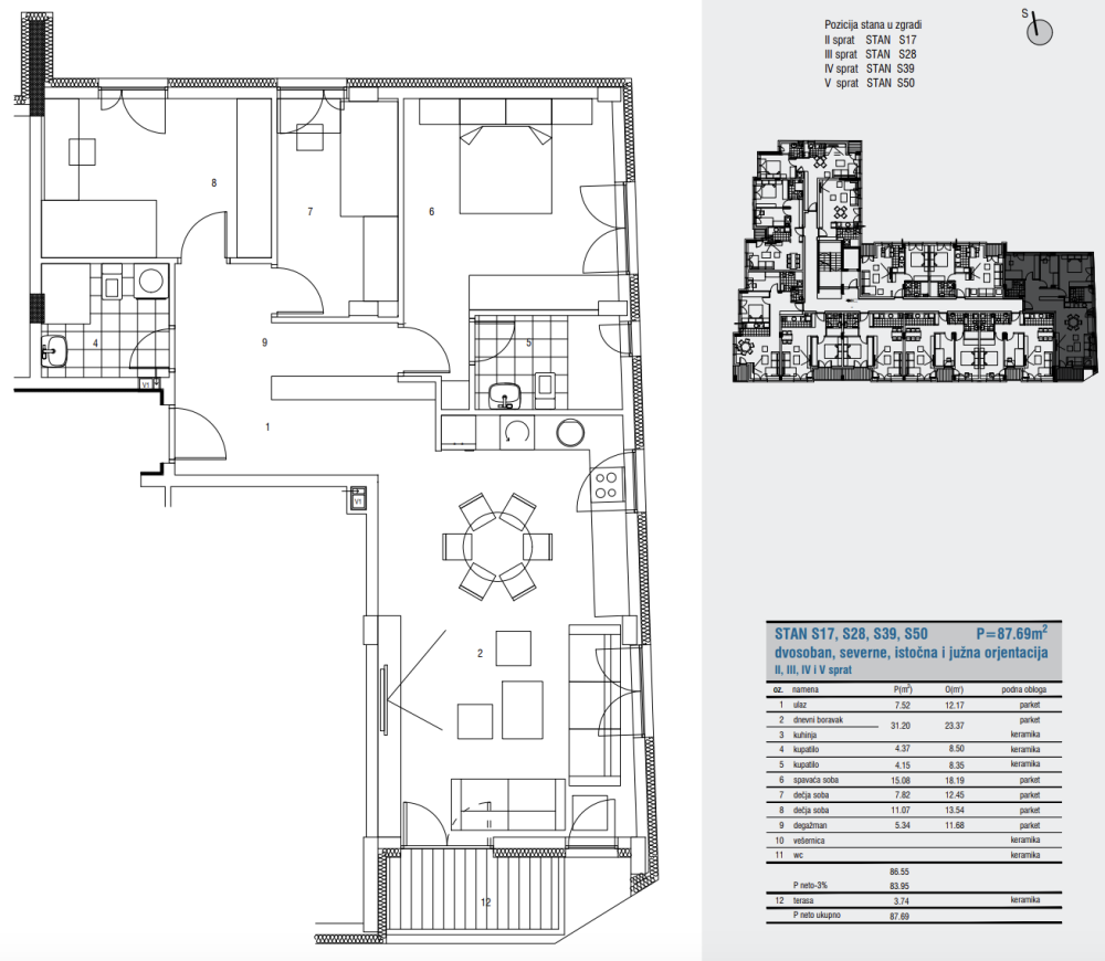 Glavna slika -Troiposoban stan na prodaju, 87.69m2, 197.302€