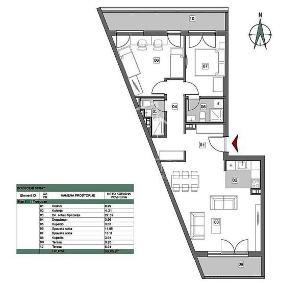 Slika 9 - Omladinskih brigada, Trosoban stan za izdavanje, 90m2, 1.000€