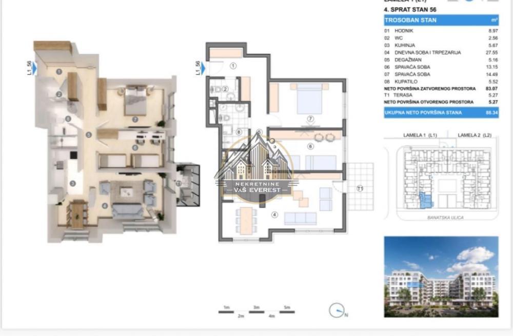 Glavna slika -Trosoban stan na prodaju, 88m2, 269.437€