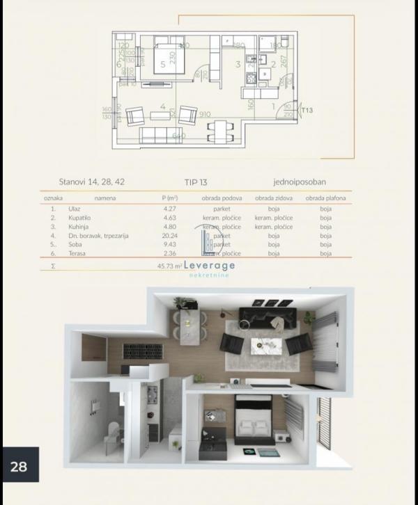 Slika 1 - Jednoiposoban stan na prodaju, 45m2, 81.400€