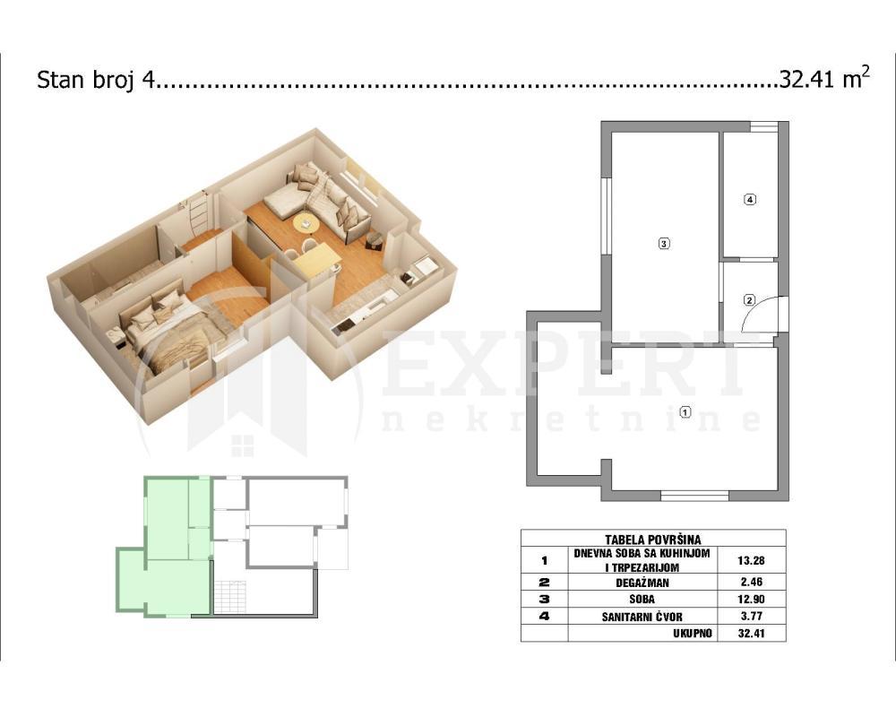 Glavna slika -Pribojska, Jednosoban stan na prodaju, 32m2, 83.500€