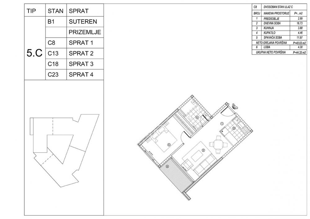 Slika 5 - Generala Đoke Popovića, Dvosoban stan na prodaju, 44m2, 114.814€