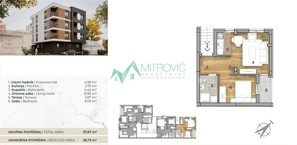 Glavna slika -Jednoiposoban stan na prodaju, 37m2, 109.605€