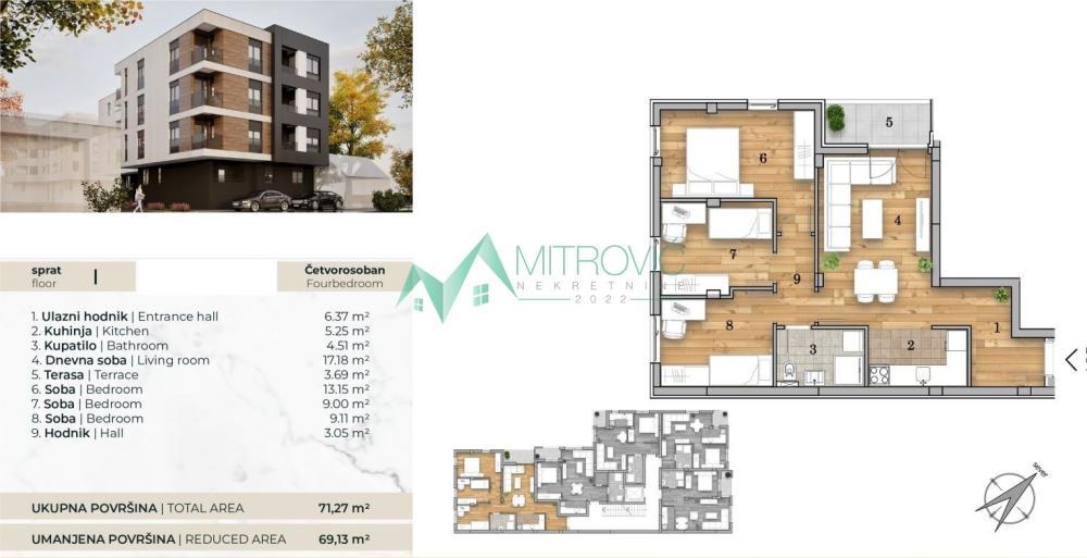 Glavna slika -Četvorosoban stan na prodaju, 69m2, 197.871€