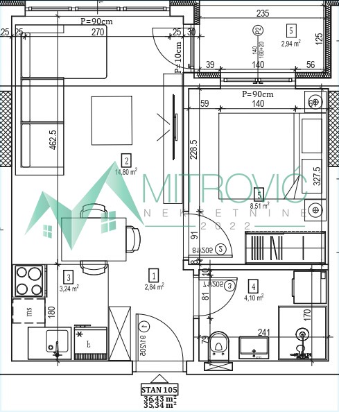 Slika 1 - Jednoiposoban stan na prodaju, 35m2, 104.100€