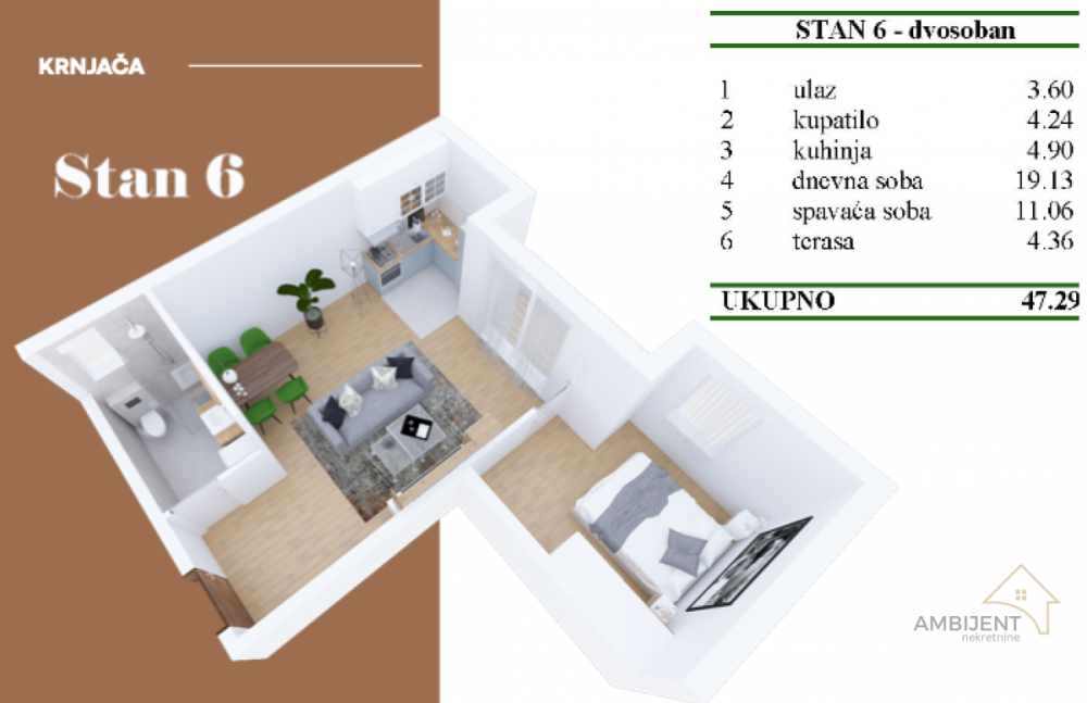Glavna slika -Dvosoban stan na prodaju, 47m2, 82.758€