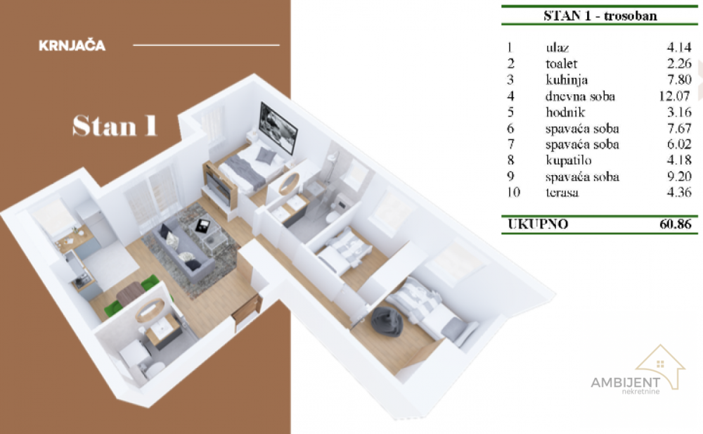 Glavna slika -Trosoban stan na prodaju, 60m2, 106.505€