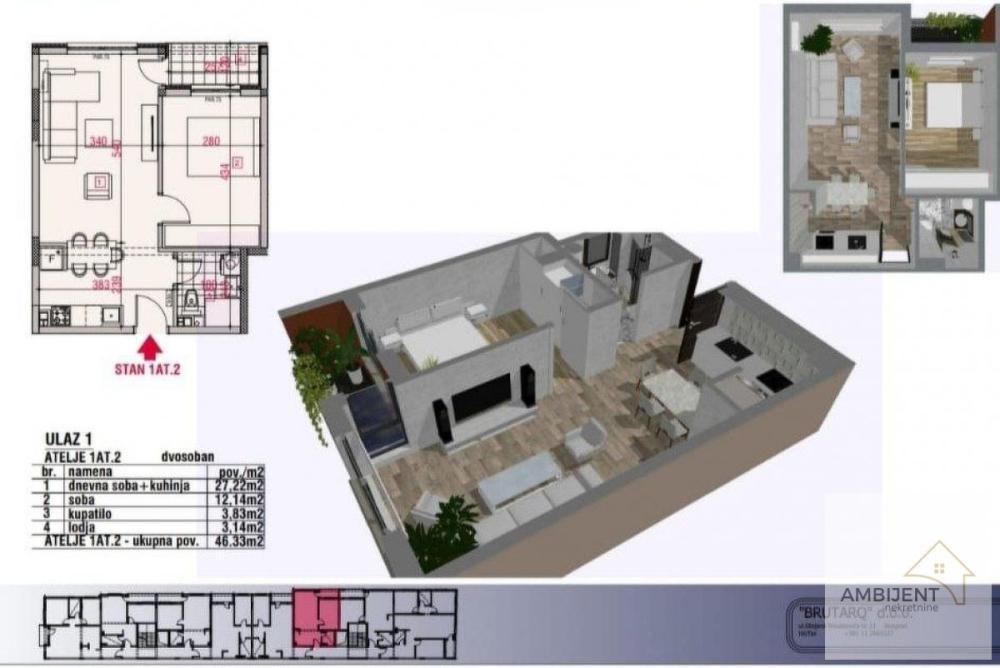 Glavna slika -Jednoiposoban stan na prodaju, 46m2, 77.200€