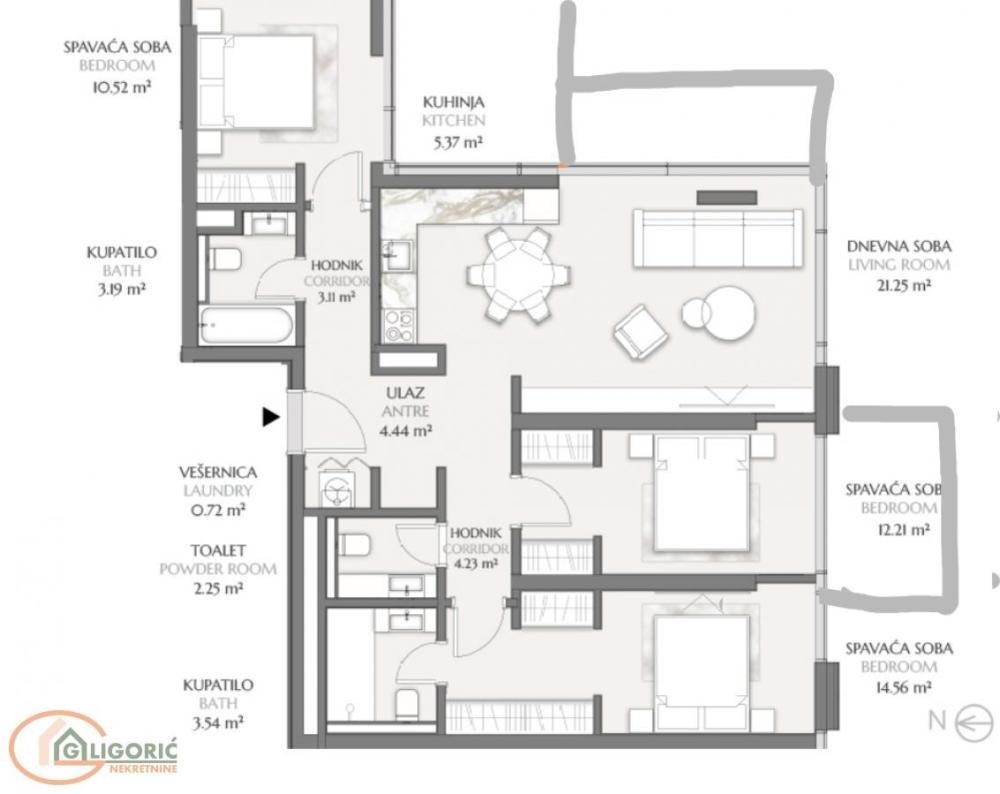 Slika 1 - Milana Rakića, Četvorosoban stan za izdavanje, 103m2, 1.500€