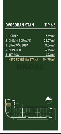 Slika 2 - Palilulska, Dvosoban stan na prodaju, 54m2, 117.696€