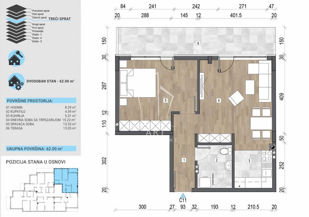 Slika 1 - Vojvode Stepe, Dvosoban stan na prodaju, 62m2, 184.140€