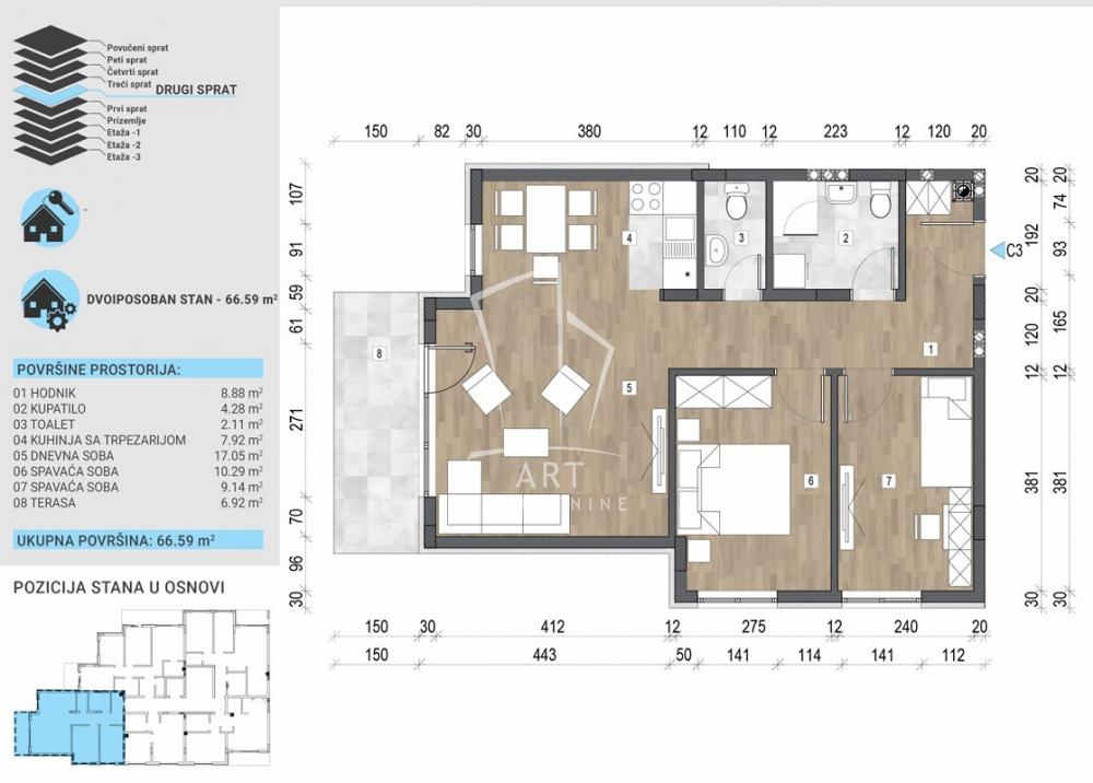 Slika 1 - Vojvode Stepe, Dvoiposoban stan na prodaju, 67m2, 197.772€
