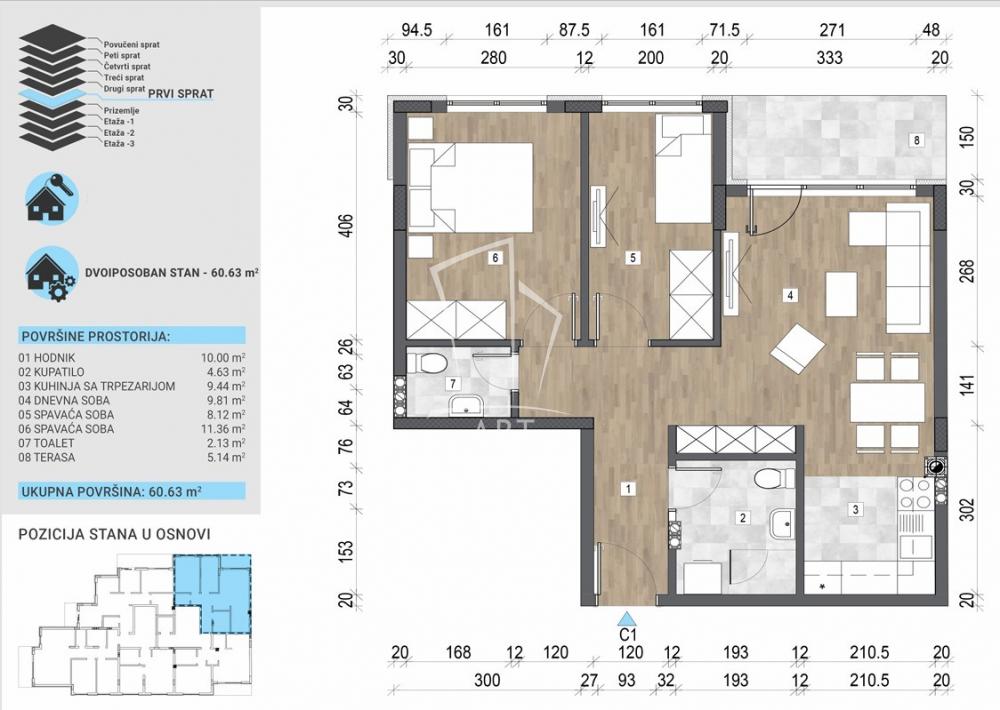 Slika 1 - Vojvode Stepe, Dvosoban stan na prodaju, 61m2, 180.071€