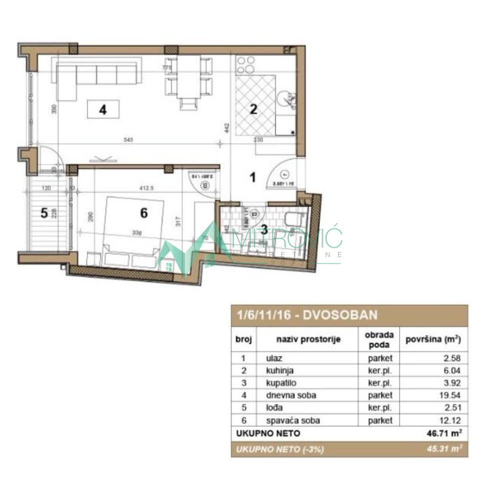 Slika 6 - Dvosoban stan na prodaju, 45m2, 148.870€