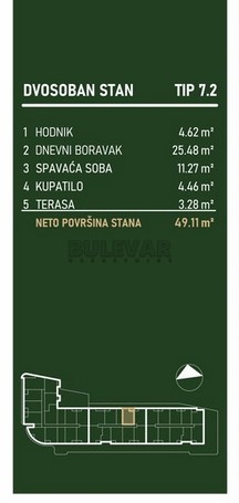 Slika 1 - Palilulska, Dvosoban stan na prodaju, 49m2, 106.720€
