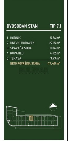 Slika 2 - Palilulska, Dvosoban stan na prodaju, 47m2, 102.945€