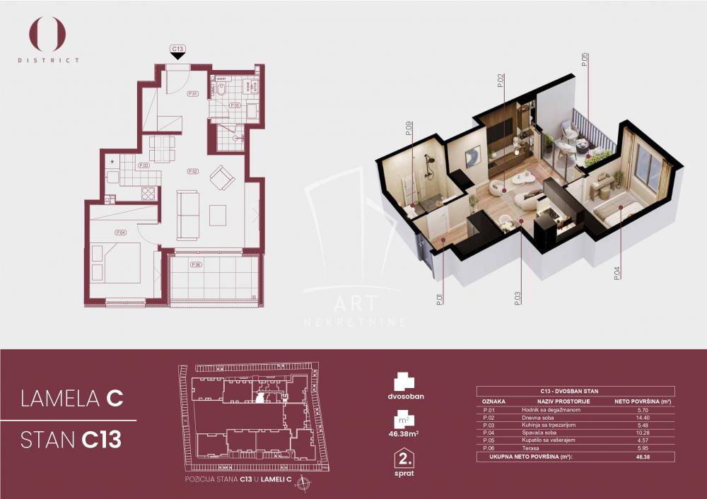 Slika 1 - Ovčanski put, Dvosoban stan na prodaju, 46m2, 91.832€