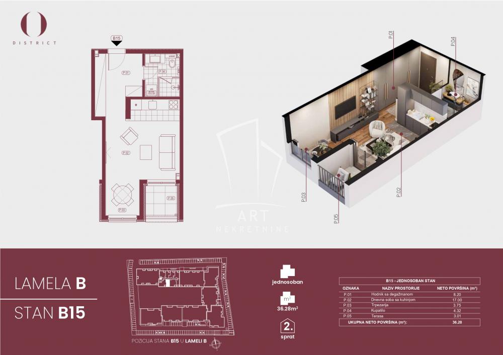 Slika 1 - Ovčanski put, Jednosoban stan na prodaju, 36m2, 71.834€