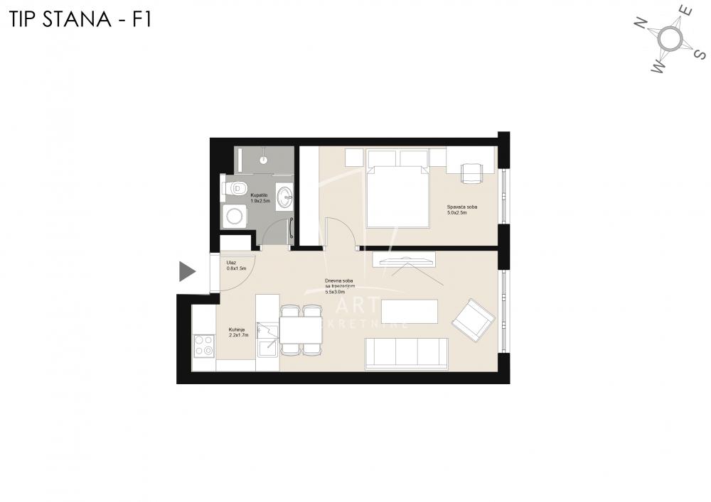 Slika 1 - Madridska, Jednoiposoban stan na prodaju, 40m2, 124.115€
