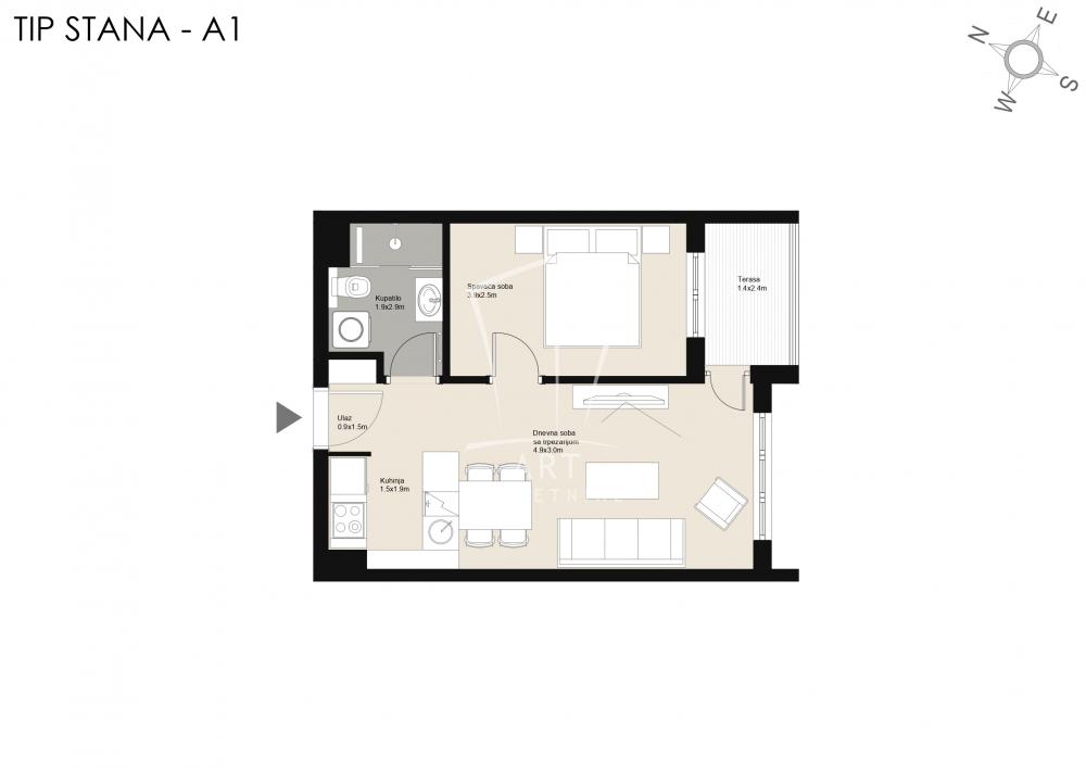Slika 1 - Madridska, Jednoiposoban stan na prodaju, 39m2, 120.917€