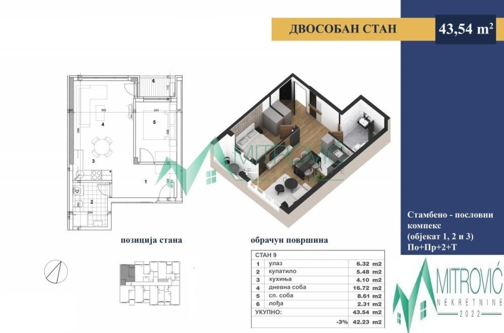 Glavna slika -Dvosoban stan na prodaju, 44m2, 94.177€