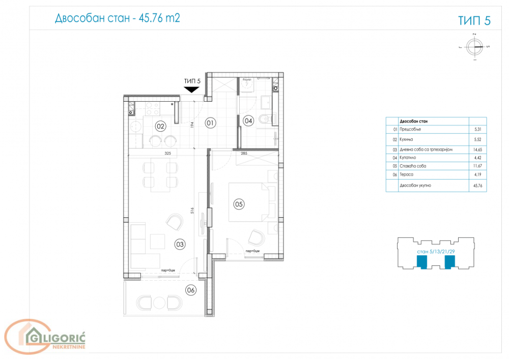 Glavna slika -Dvosoban stan na prodaju, 46m2, 118.976€