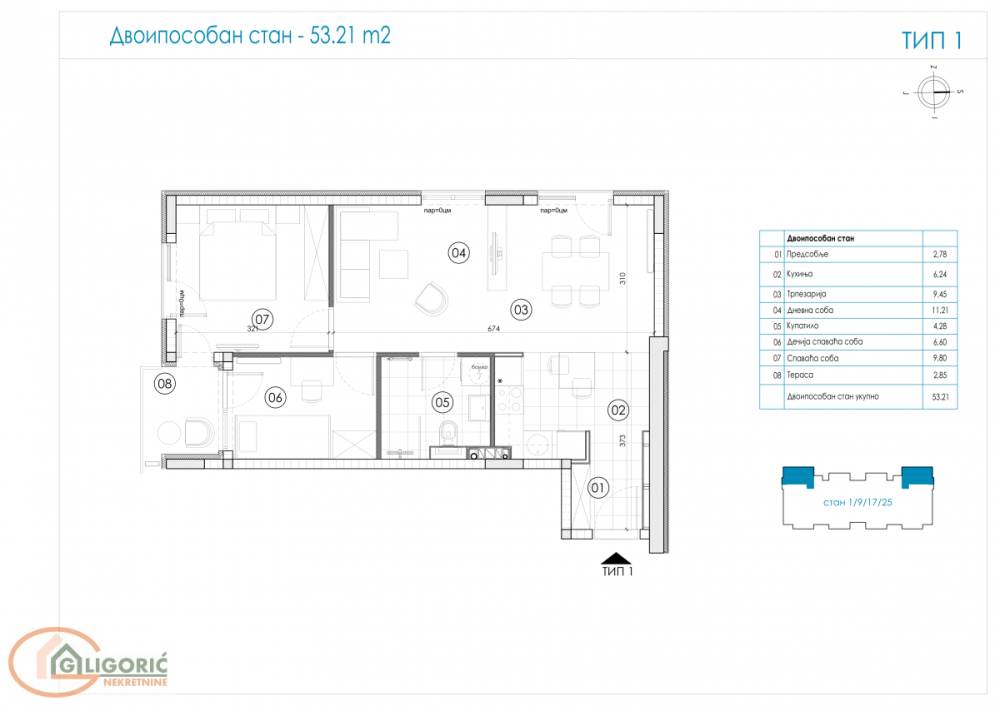 Glavna slika -Dvoiposoban stan na prodaju, 53m2, 133.025€