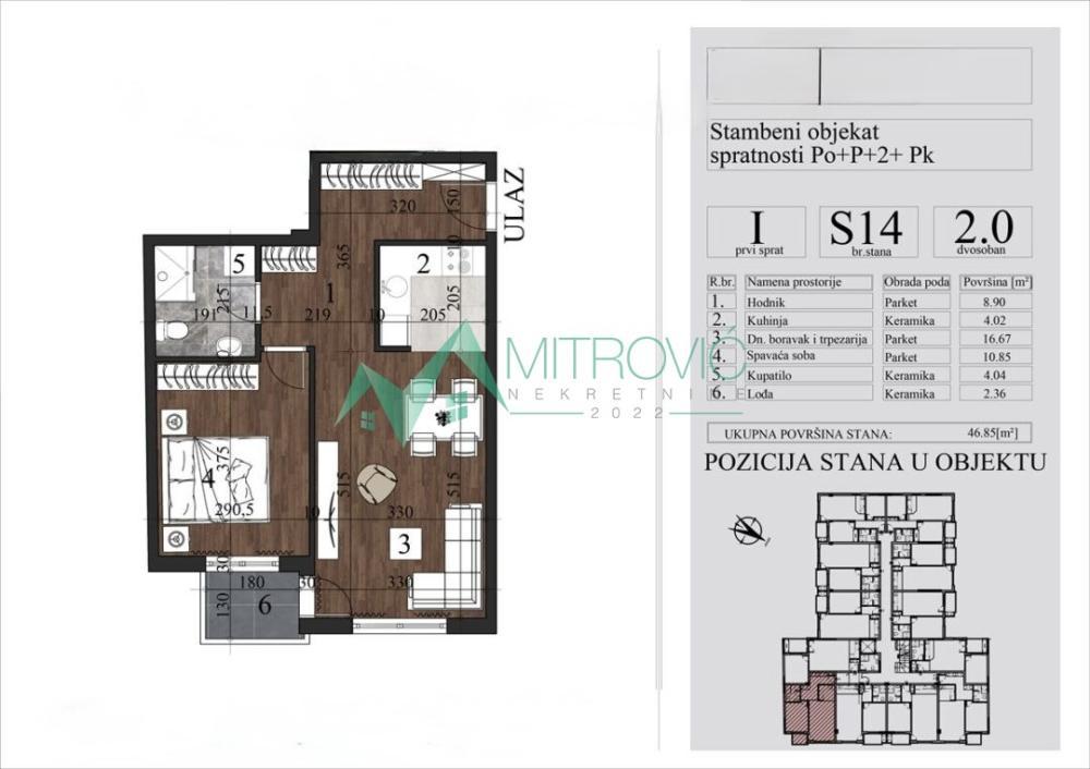 Glavna slika -Dvosoban stan na prodaju, 46m2, 164.000€