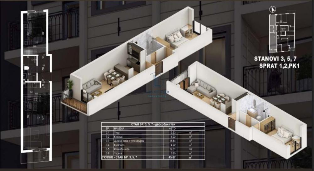 Glavna slika -Jednoiposoban stan na prodaju, 45m2, 159.850€